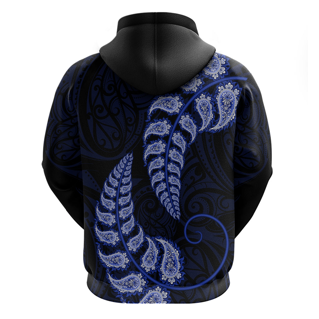 Blue New Zealand Paisley Silver Fern Hoodie Aotearoa Maori - Vibe Hoodie Shop