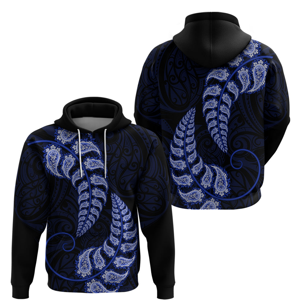 Blue New Zealand Paisley Silver Fern Hoodie Aotearoa Maori - Vibe Hoodie Shop