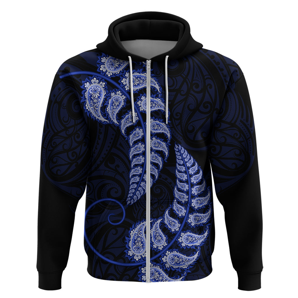 Blue New Zealand Paisley Silver Fern Hoodie Aotearoa Maori - Vibe Hoodie Shop