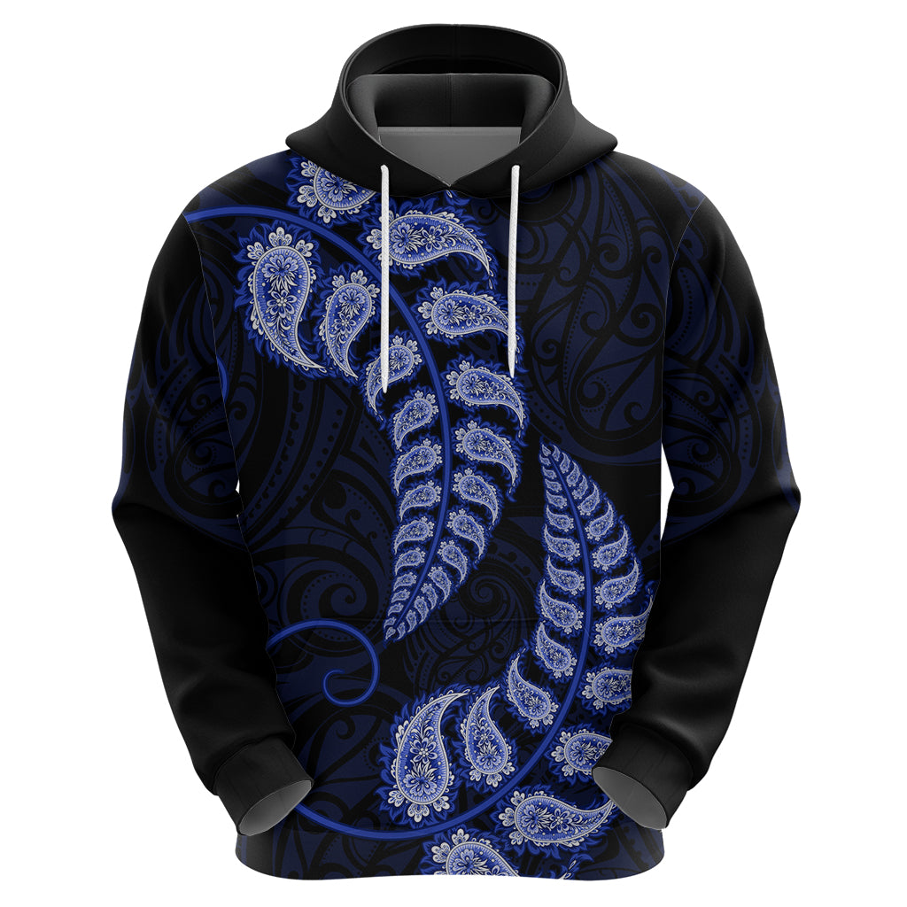 Blue New Zealand Paisley Silver Fern Hoodie Aotearoa Maori - Vibe Hoodie Shop