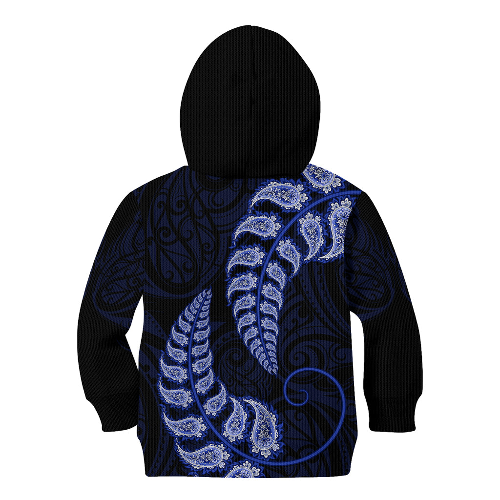 Blue New Zealand Paisley Silver Fern Kid Hoodie Aotearoa Maori - Vibe Hoodie Shop