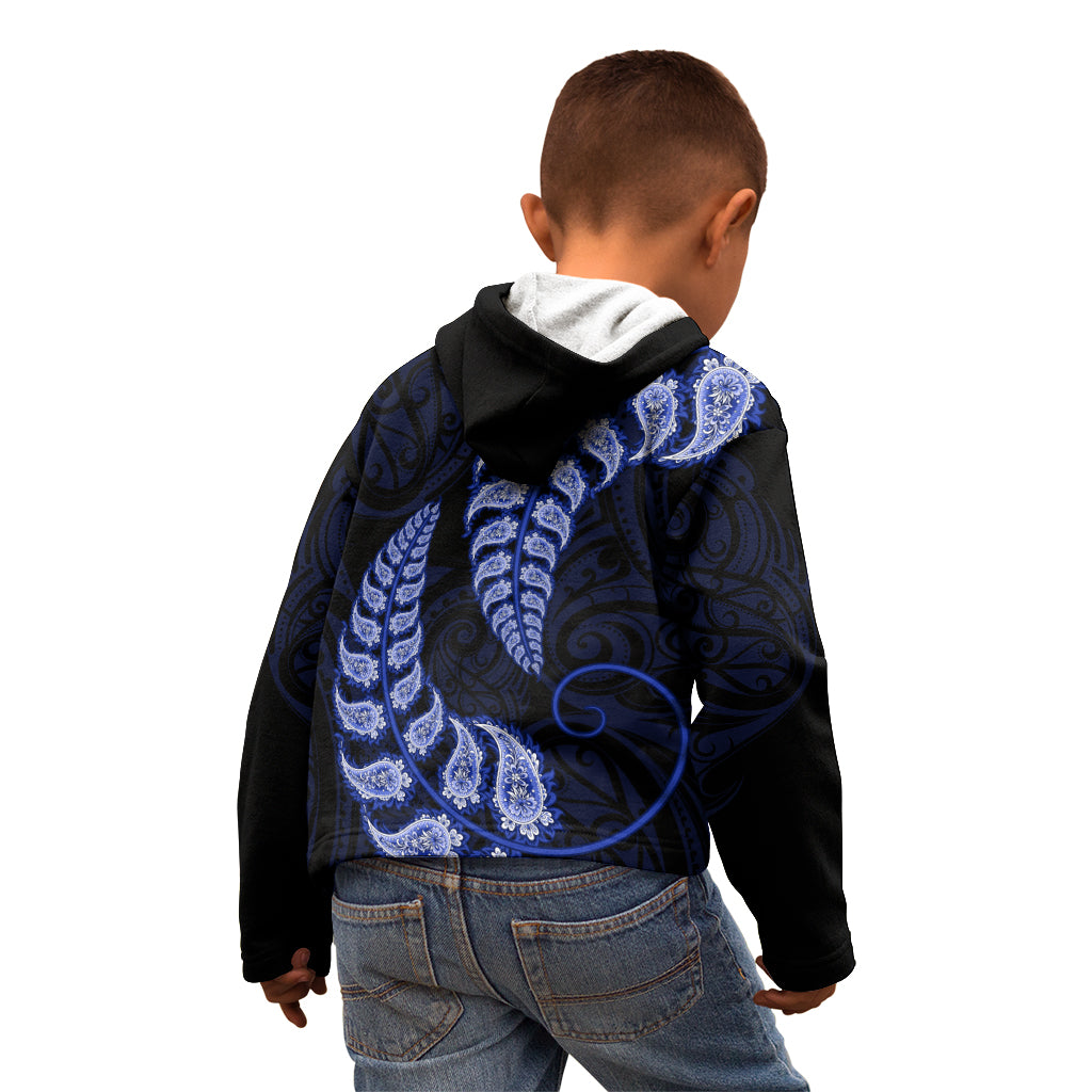 Blue New Zealand Paisley Silver Fern Kid Hoodie Aotearoa Maori - Vibe Hoodie Shop