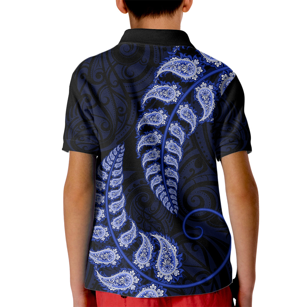 Blue New Zealand Paisley Silver Fern Kid Polo Shirt Aotearoa Maori - Vibe Hoodie Shop