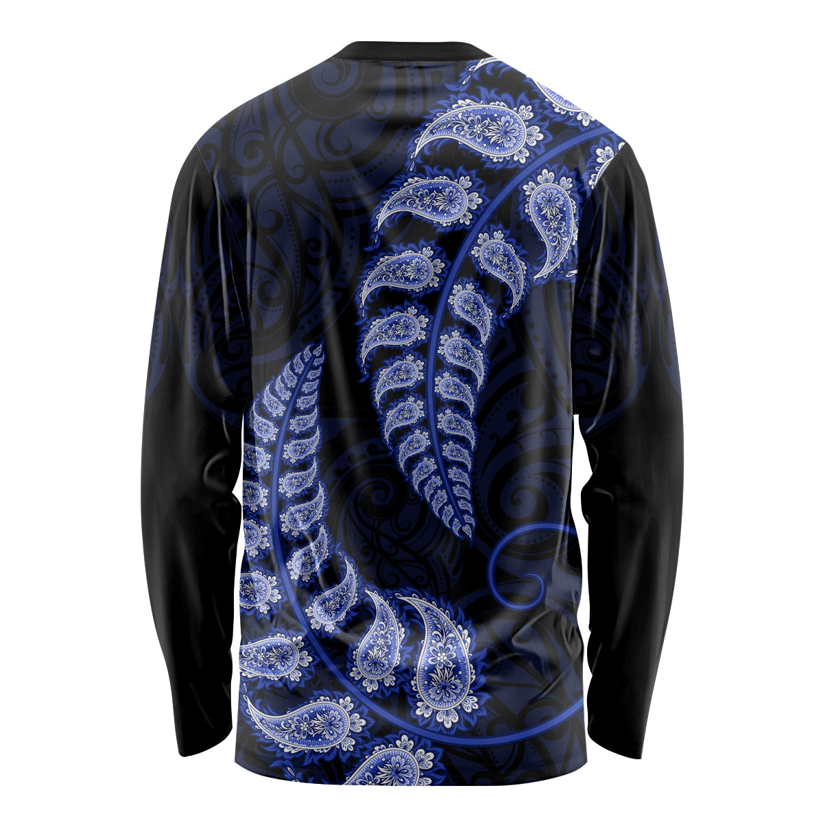 Blue New Zealand Paisley Silver Fern Long Sleeve Shirt Aotearoa Maori - Vibe Hoodie Shop