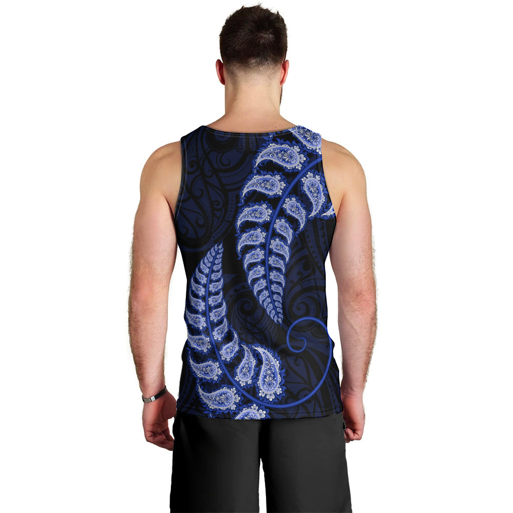 Blue New Zealand Paisley Silver Fern Men Tank Top Aotearoa Maori - Vibe Hoodie Shop