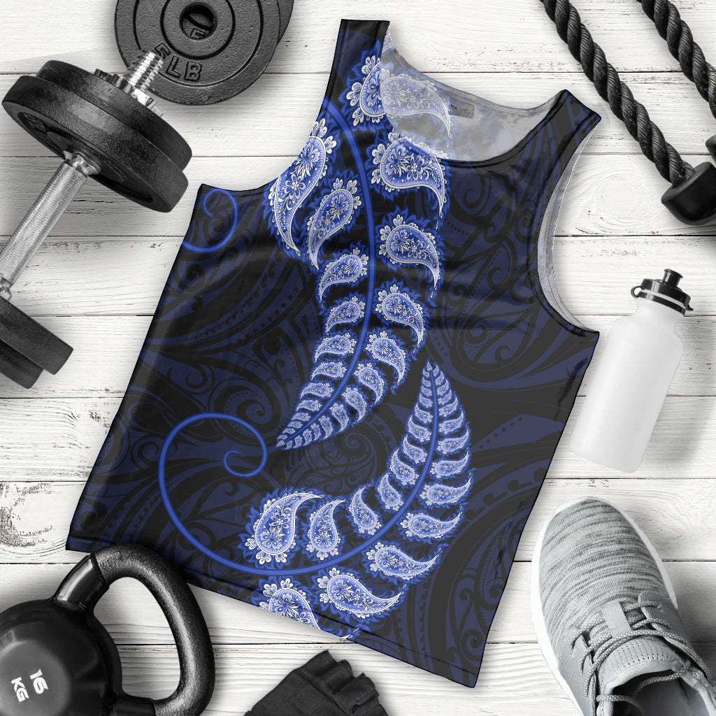 Blue New Zealand Paisley Silver Fern Men Tank Top Aotearoa Maori - Vibe Hoodie Shop