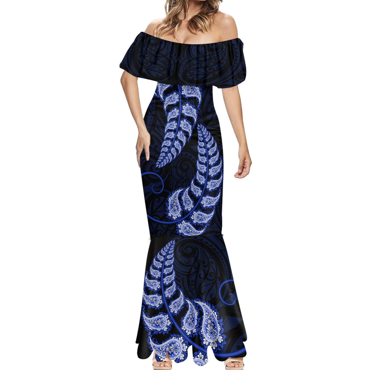 blue-new-zealand-paisley-silver-fern-mermaid-dress-aotearoa-maori