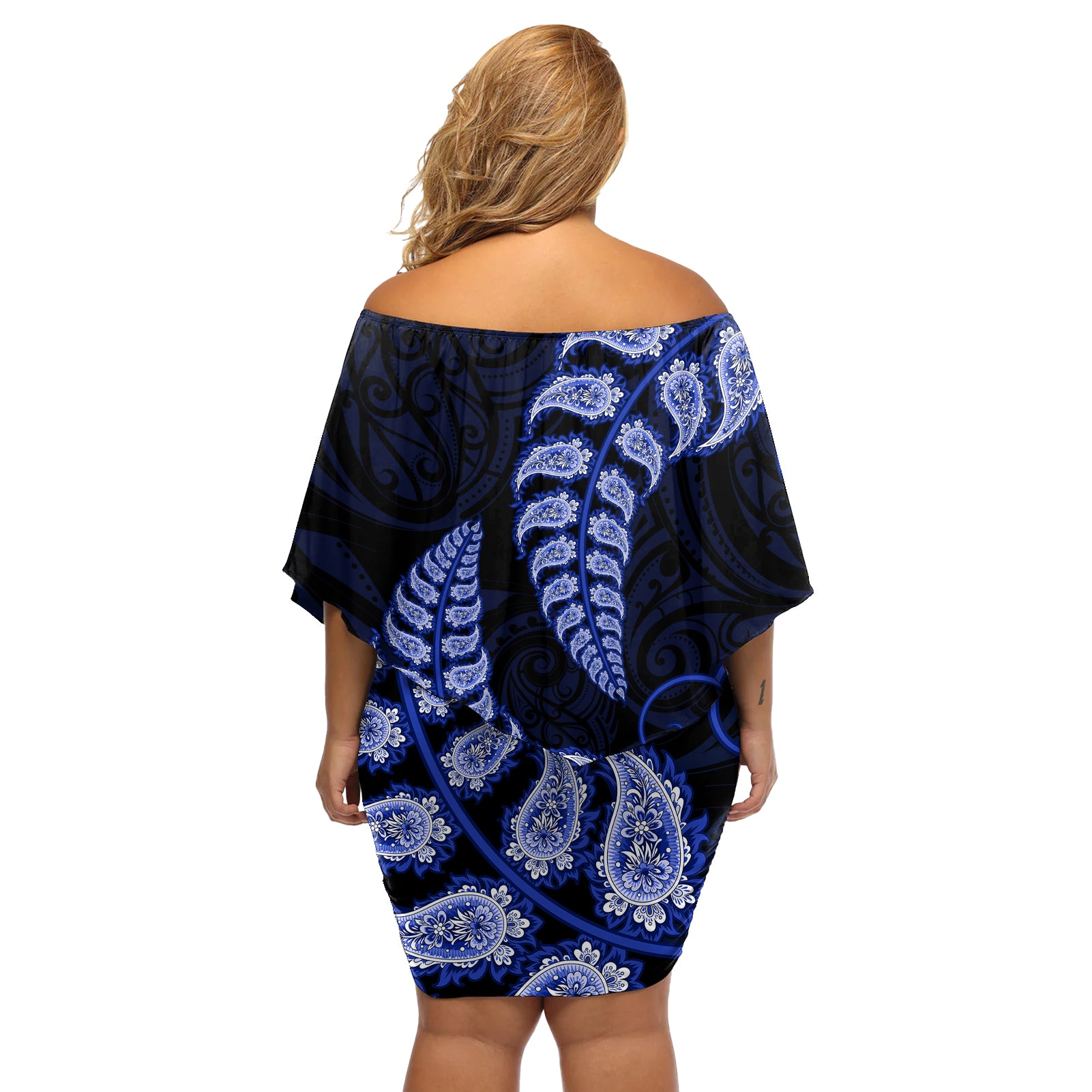 blue-new-zealand-paisley-silver-fern-off-shoulder-short-dress-aotearoa-maori