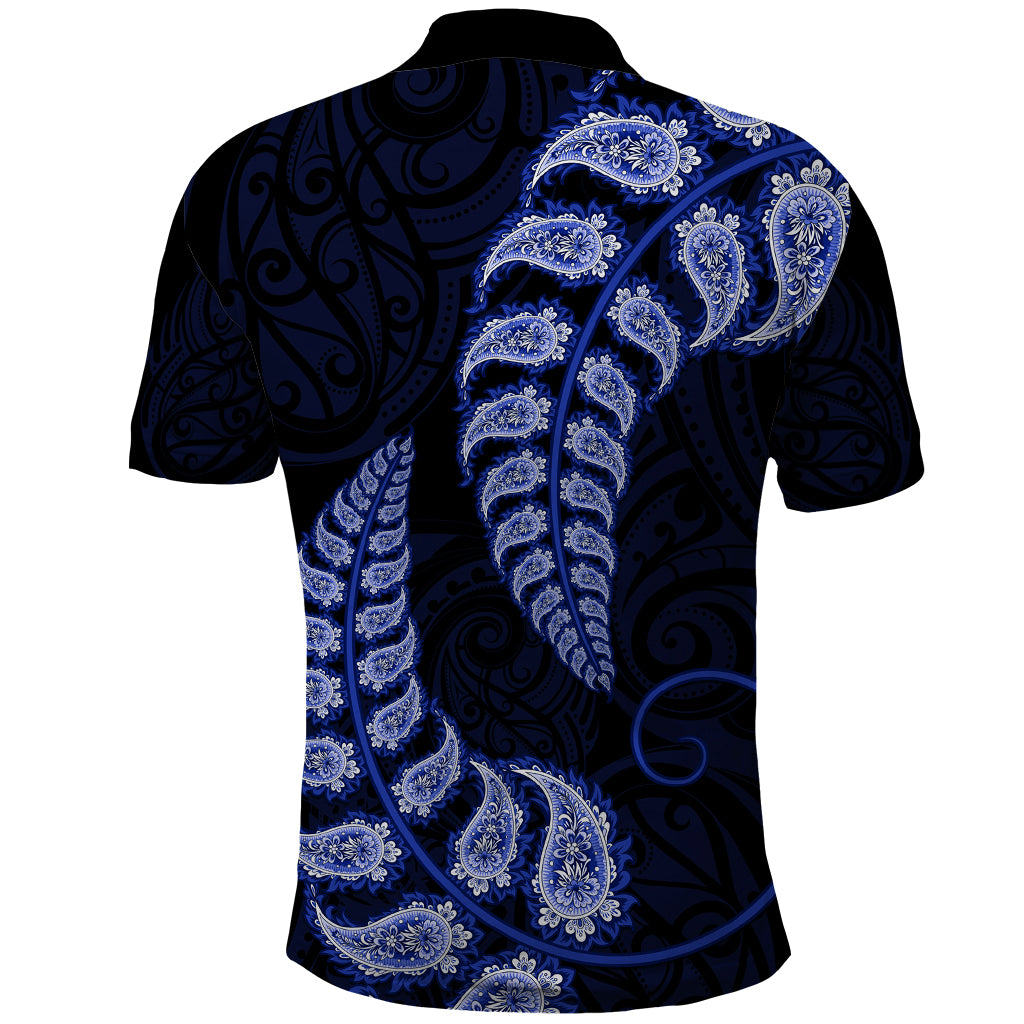 Blue New Zealand Paisley Silver Fern Polo Shirt Aotearoa Maori - Vibe Hoodie Shop