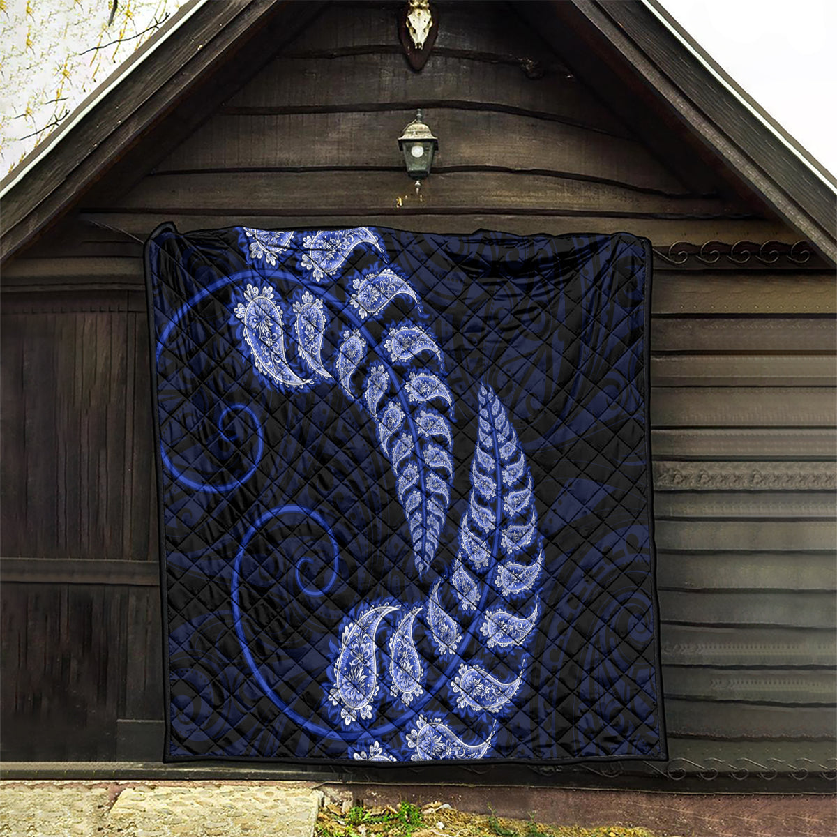 Blue New Zealand Paisley Silver Fern Quilt Aotearoa Maori - Vibe Hoodie Shop