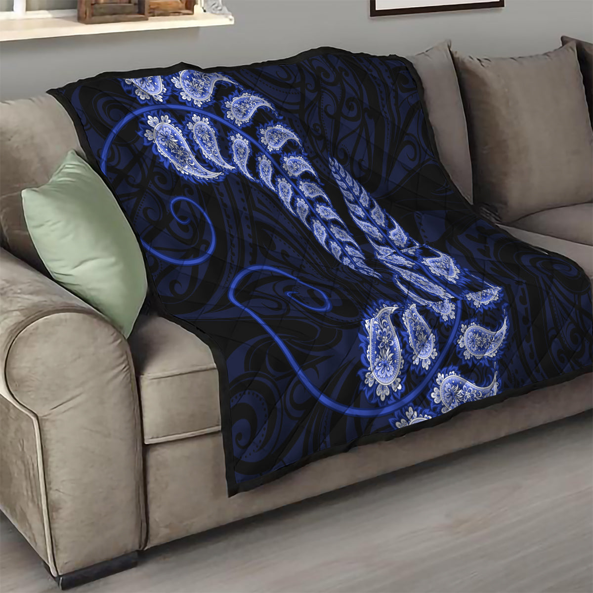 Blue New Zealand Paisley Silver Fern Quilt Aotearoa Maori - Vibe Hoodie Shop