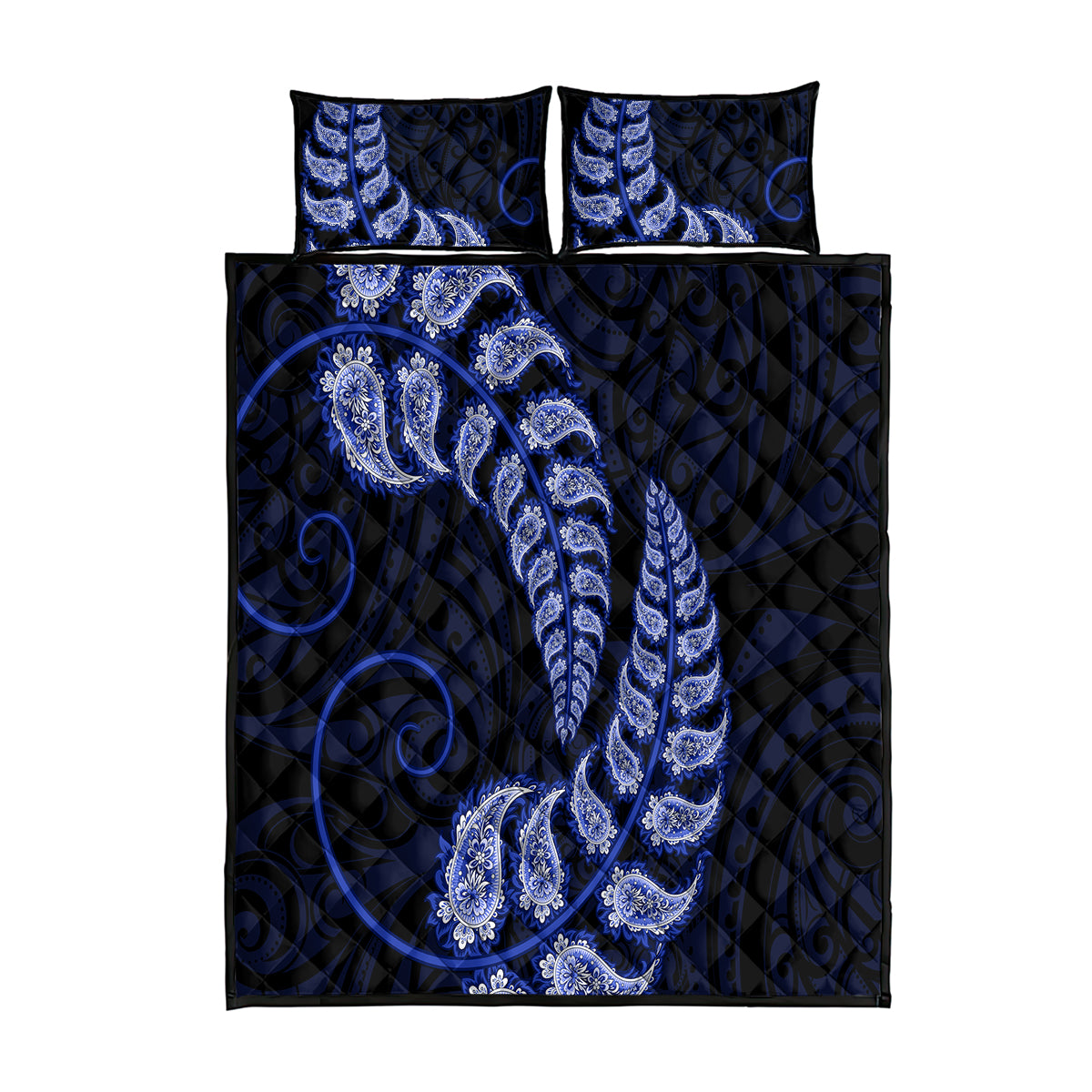 Blue New Zealand Paisley Silver Fern Quilt Bed Set Aotearoa Maori - Vibe Hoodie Shop