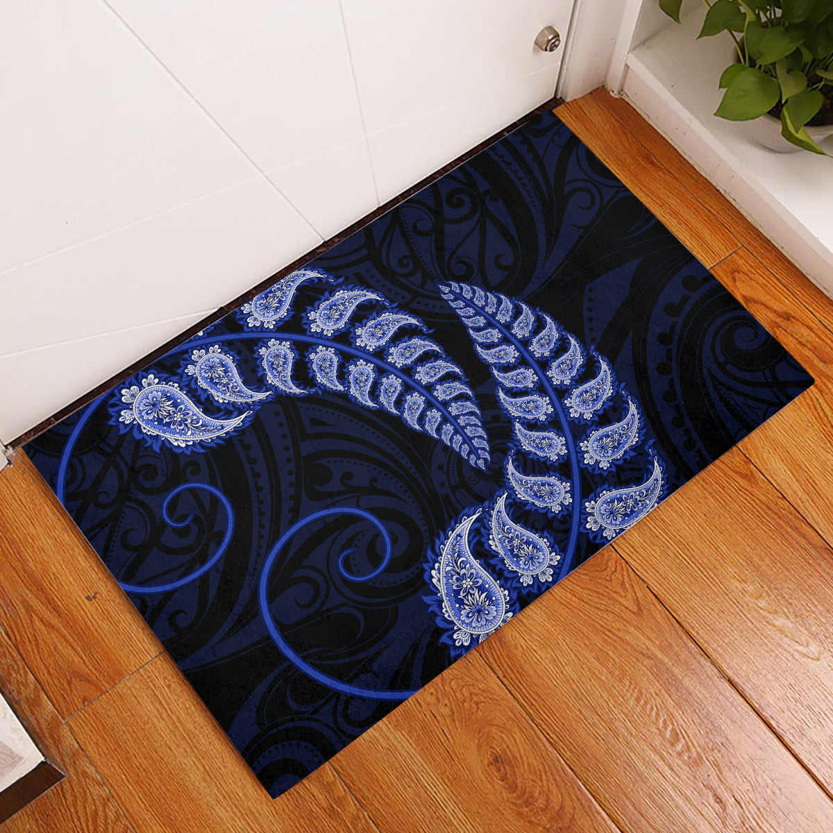 blue-new-zealand-paisley-silver-fern-rubber-doormat-aotearoa-maori