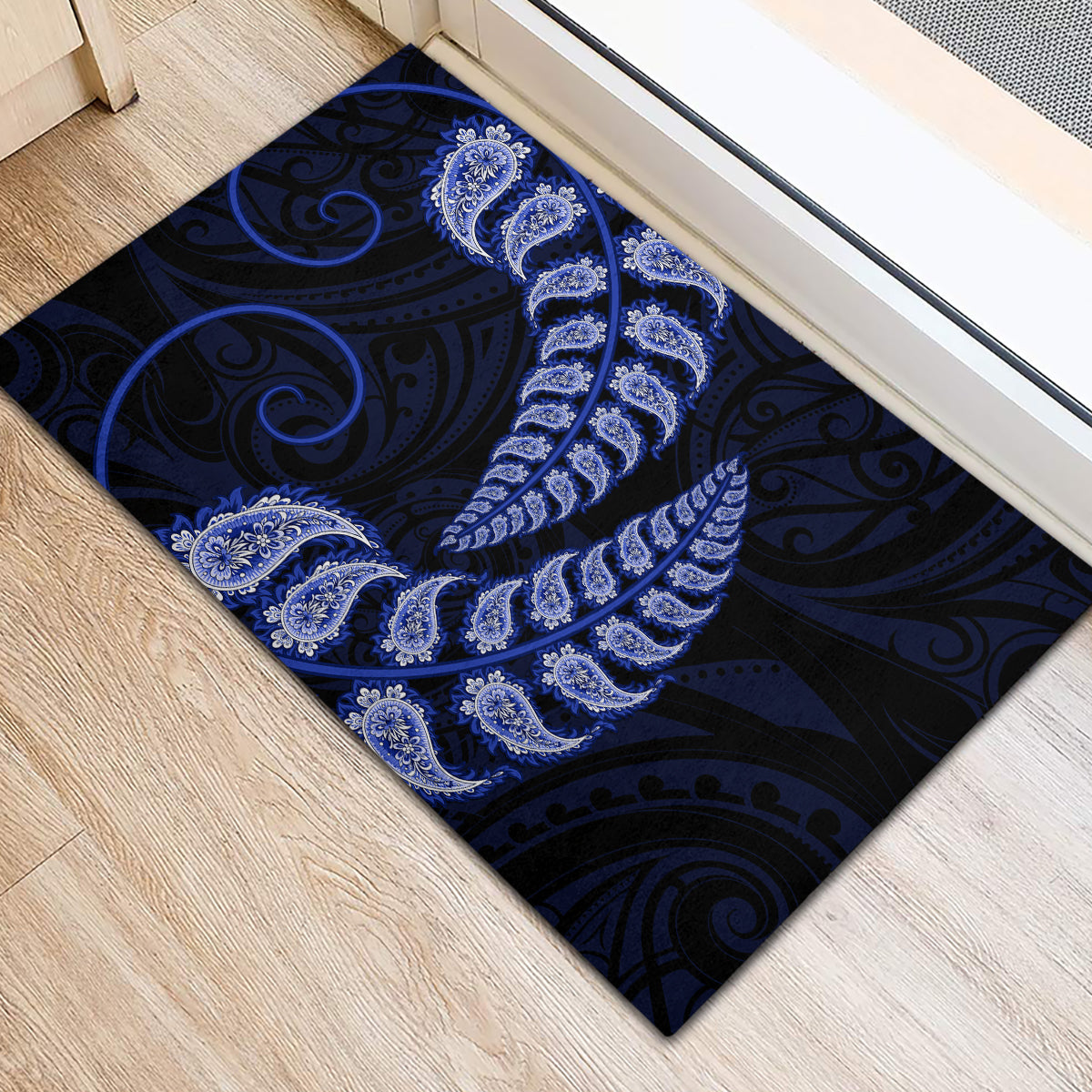 blue-new-zealand-paisley-silver-fern-rubber-doormat-aotearoa-maori