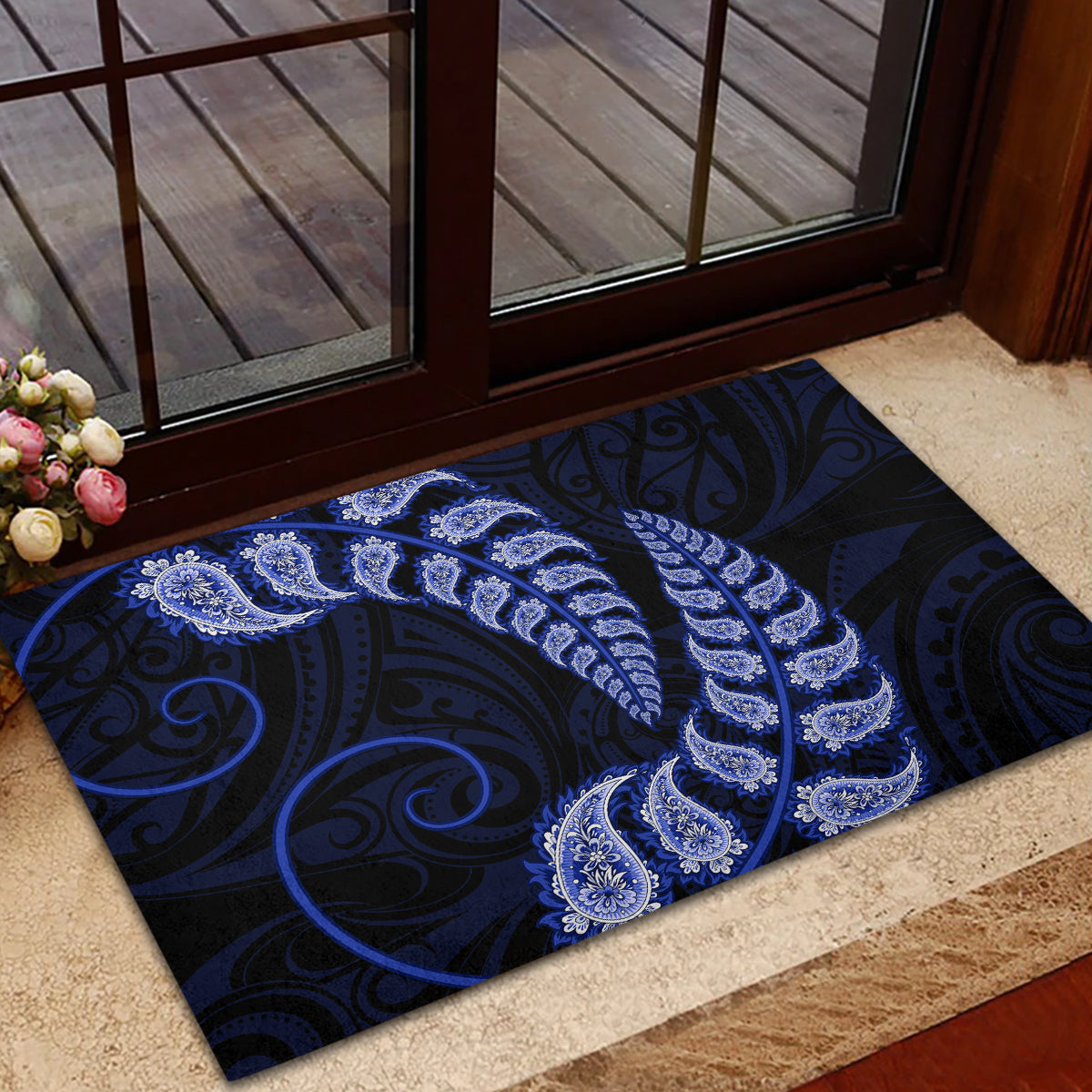 blue-new-zealand-paisley-silver-fern-rubber-doormat-aotearoa-maori