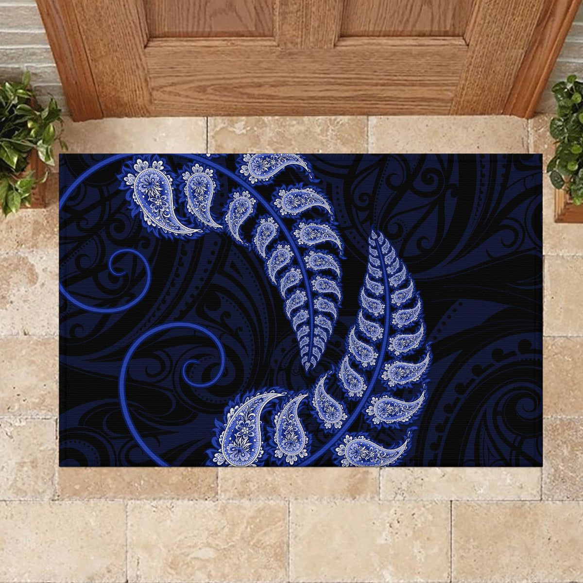 blue-new-zealand-paisley-silver-fern-rubber-doormat-aotearoa-maori