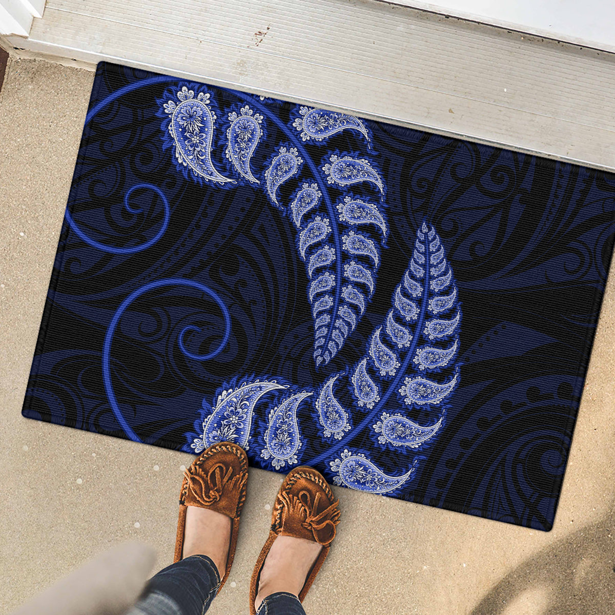 blue-new-zealand-paisley-silver-fern-rubber-doormat-aotearoa-maori