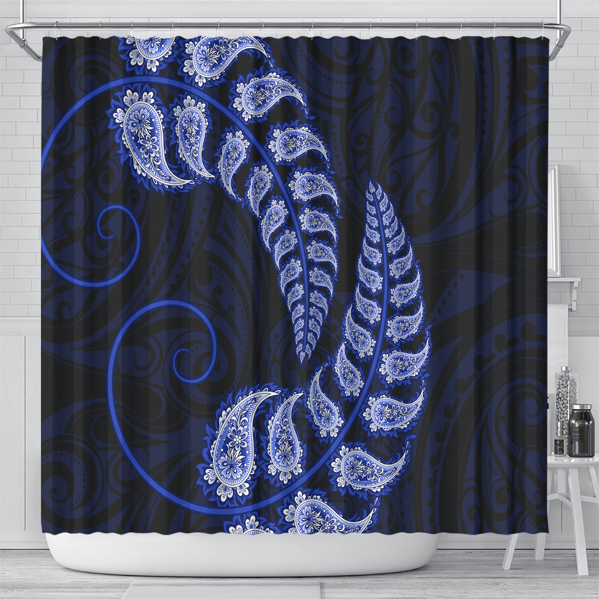 blue-new-zealand-paisley-silver-fern-shower-curtain-aotearoa-maori