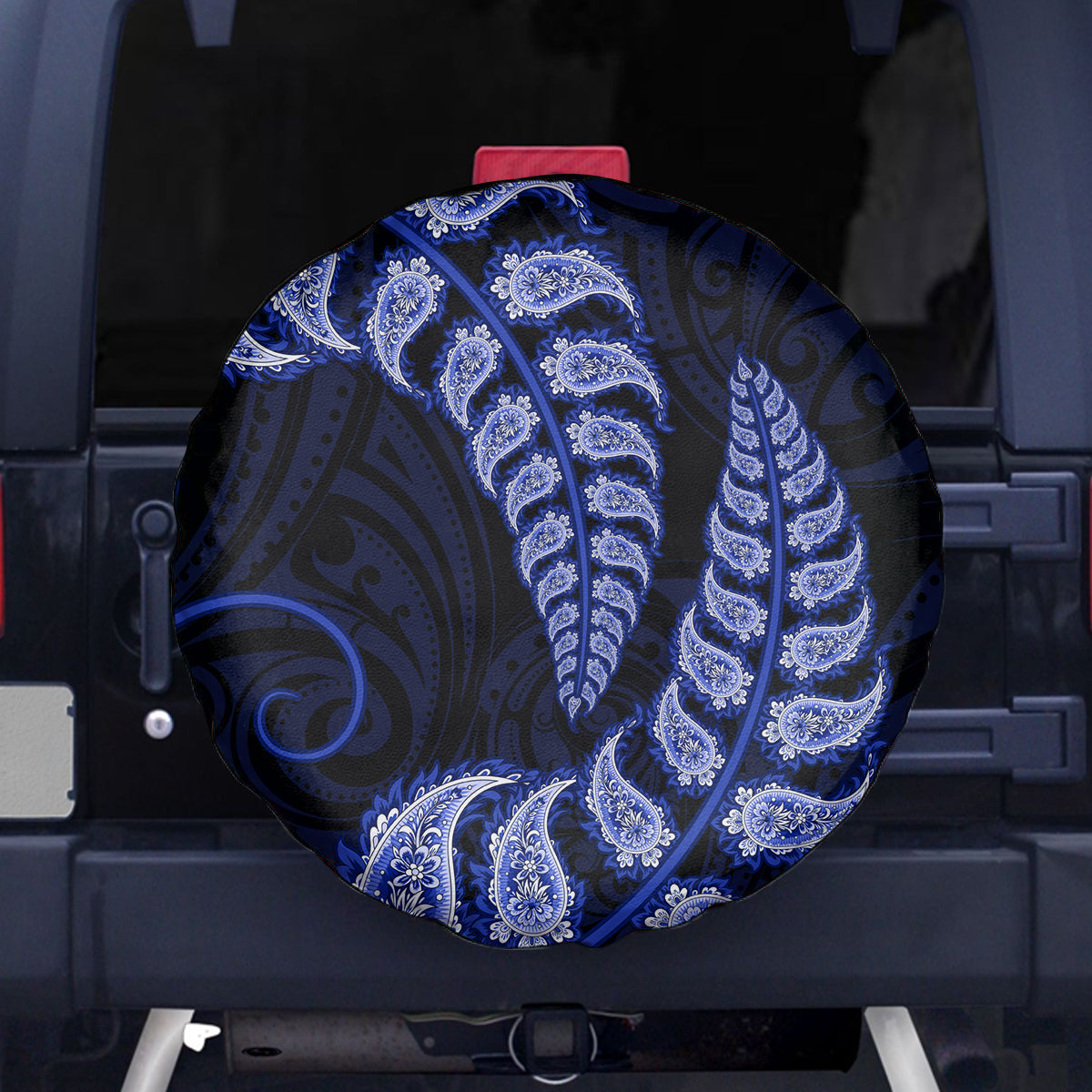 Blue New Zealand Paisley Silver Fern Spare Tire Cover Aotearoa Maori - Vibe Hoodie Shop