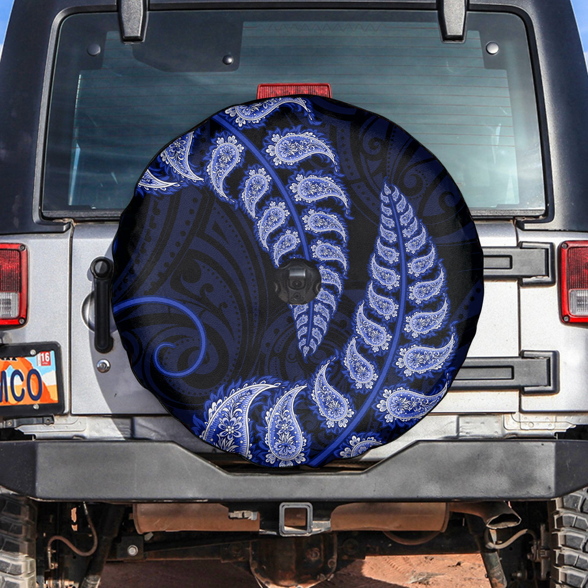 Blue New Zealand Paisley Silver Fern Spare Tire Cover Aotearoa Maori - Vibe Hoodie Shop