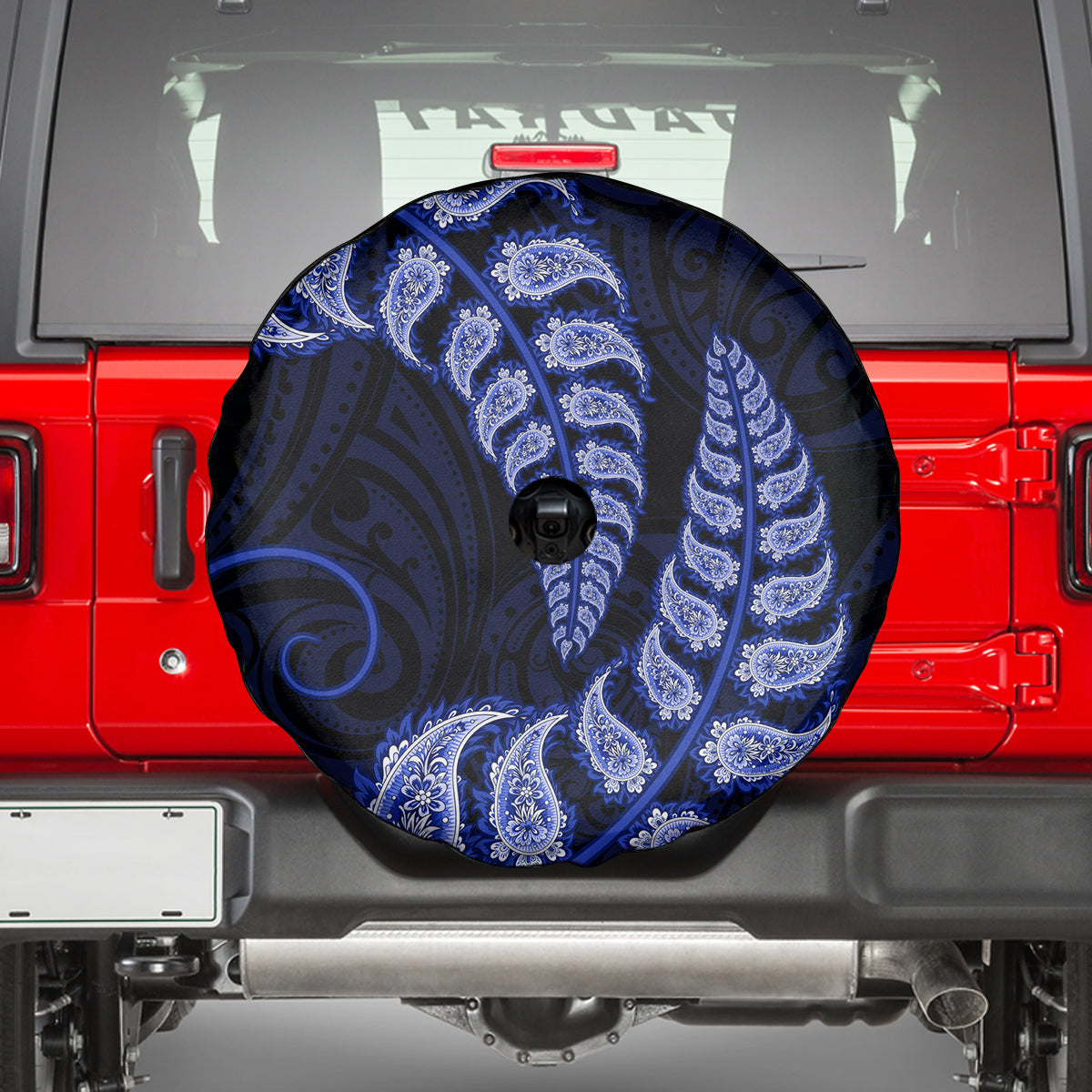 Blue New Zealand Paisley Silver Fern Spare Tire Cover Aotearoa Maori - Vibe Hoodie Shop