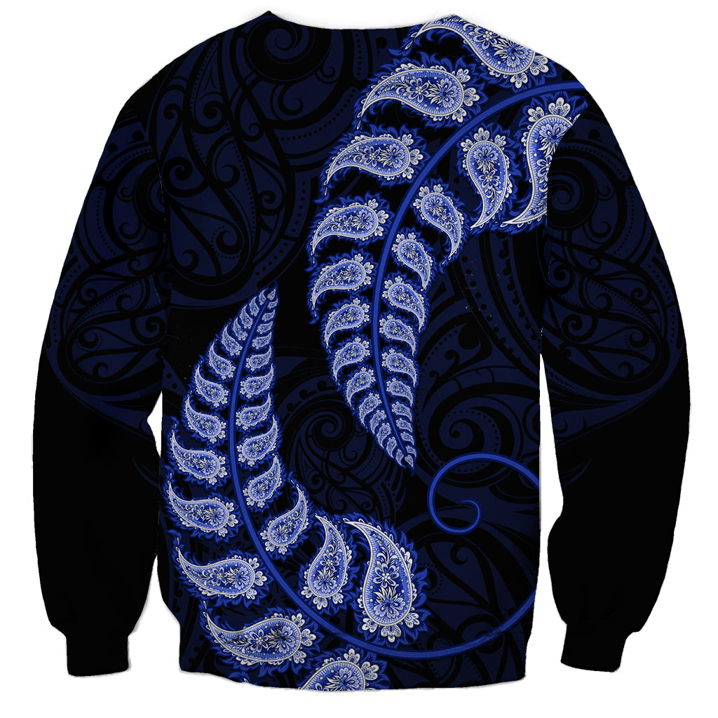 Blue New Zealand Paisley Silver Fern Sweatshirt Aotearoa Maori - Vibe Hoodie Shop