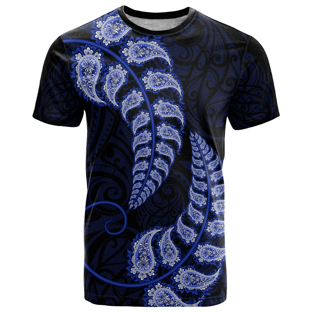 Blue New Zealand Paisley Silver Fern T Shirt Aotearoa Maori - Vibe Hoodie Shop