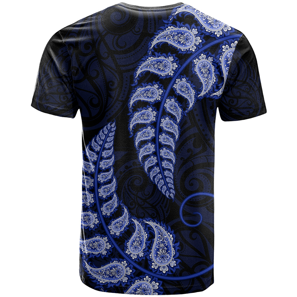 Blue New Zealand Paisley Silver Fern T Shirt Aotearoa Maori - Vibe Hoodie Shop