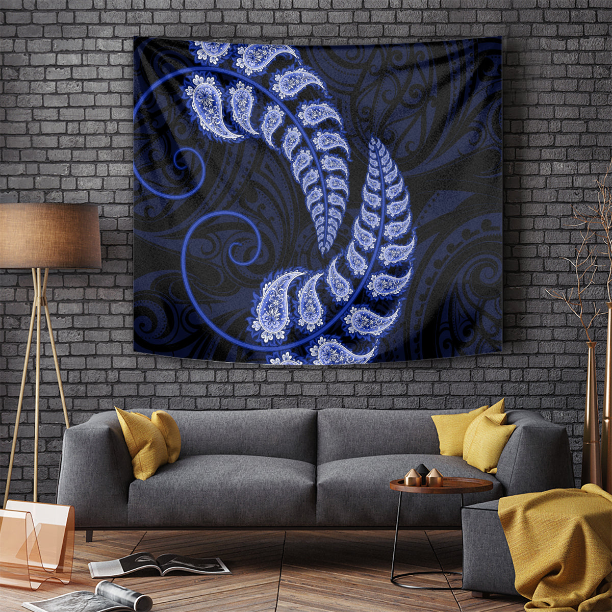 Blue New Zealand Paisley Silver Fern Tapestry Aotearoa Maori - Vibe Hoodie Shop