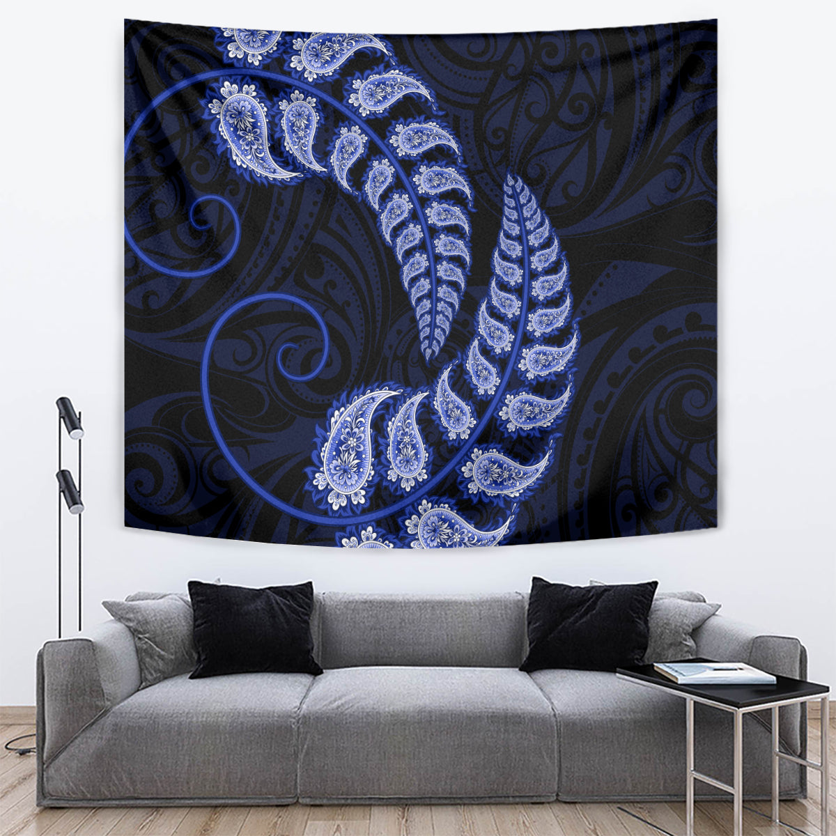 Blue New Zealand Paisley Silver Fern Tapestry Aotearoa Maori - Vibe Hoodie Shop