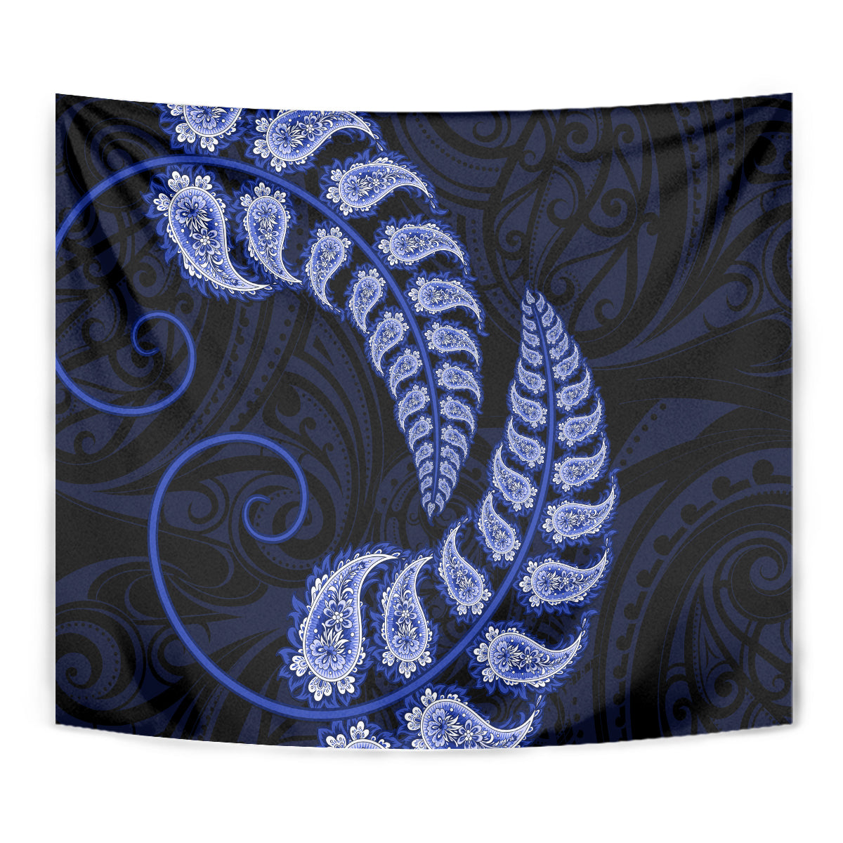 Blue New Zealand Paisley Silver Fern Tapestry Aotearoa Maori - Vibe Hoodie Shop