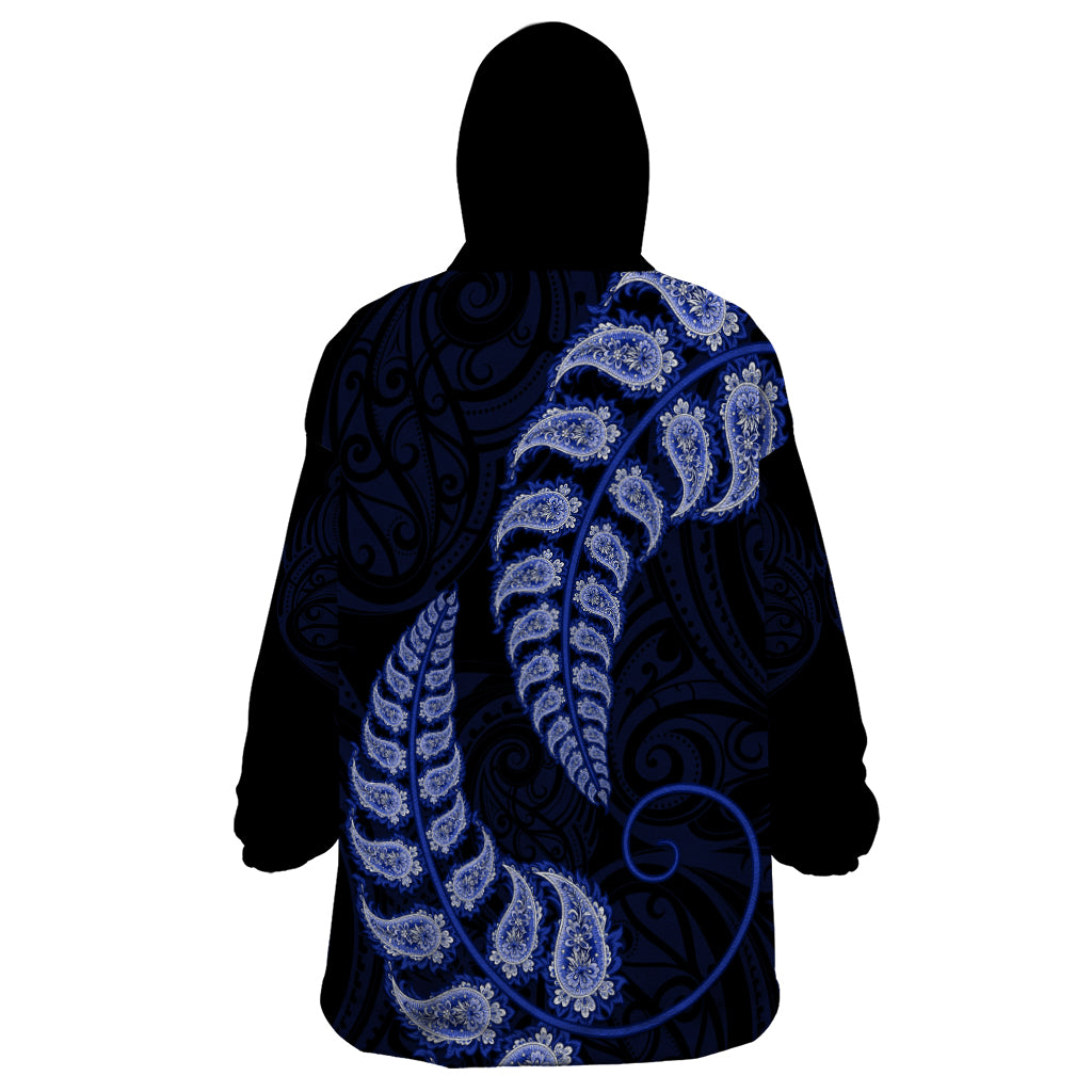 Blue New Zealand Paisley Silver Fern Wearable Blanket Hoodie Aotearoa Maori - Vibe Hoodie Shop