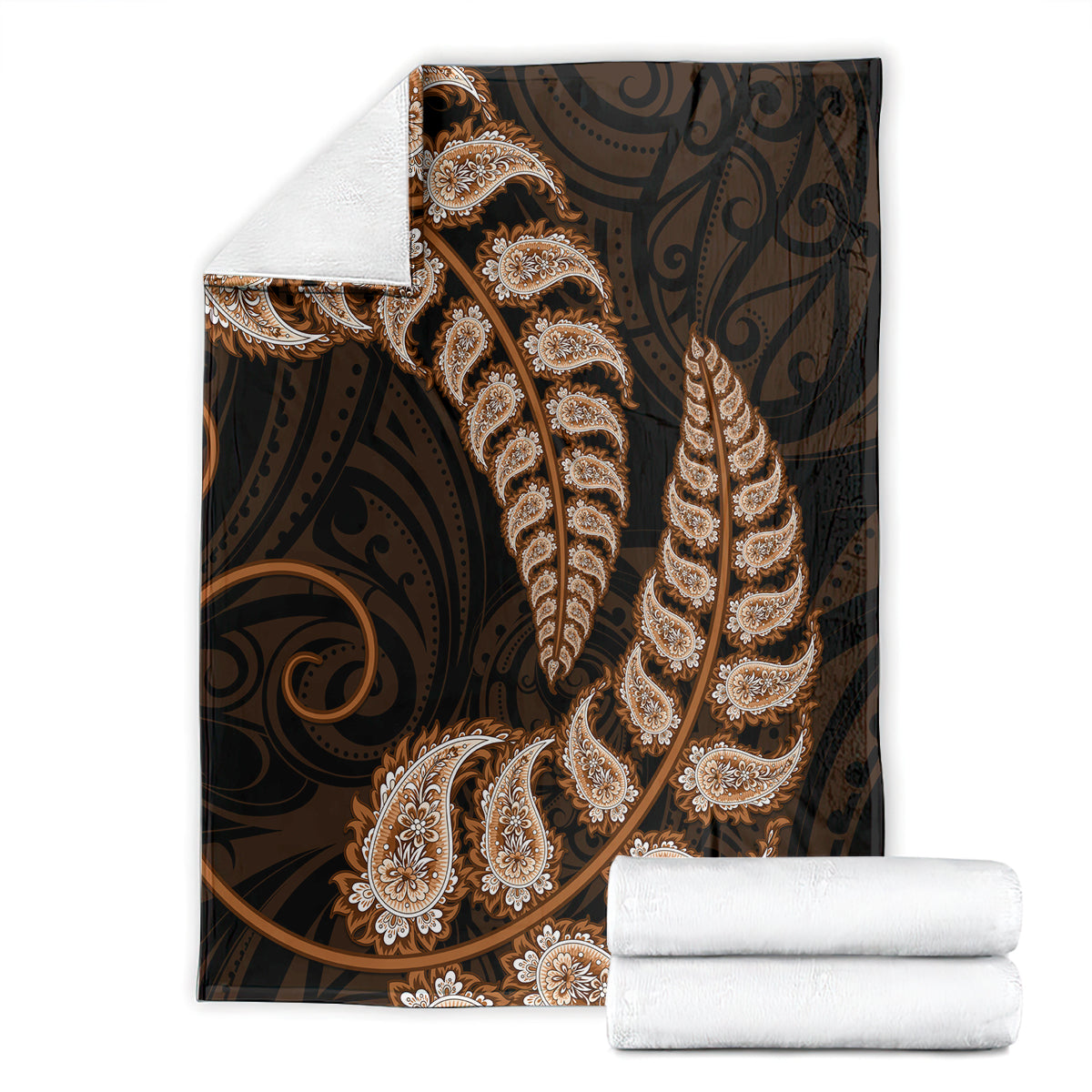 Brown New Zealand Paisley Silver Fern Blanket Aotearoa Maori - Vibe Hoodie Shop