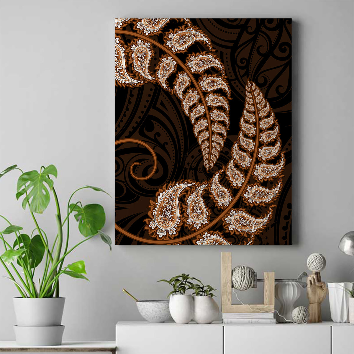 brown-new-zealand-paisley-silver-fern-canvas-wall-art-aotearoa-maori