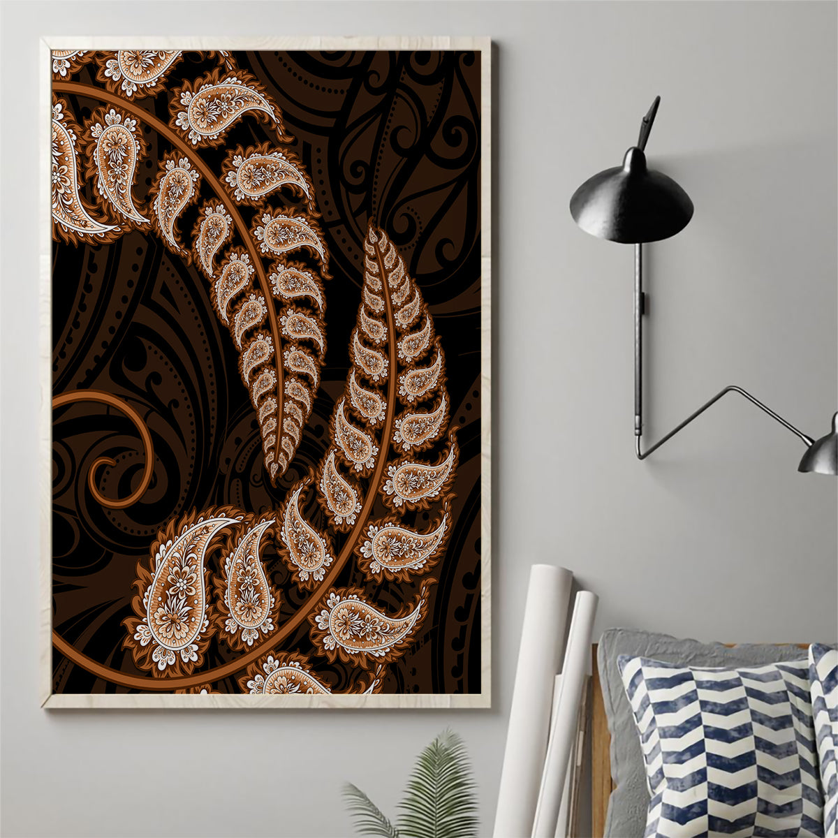 brown-new-zealand-paisley-silver-fern-canvas-wall-art-aotearoa-maori