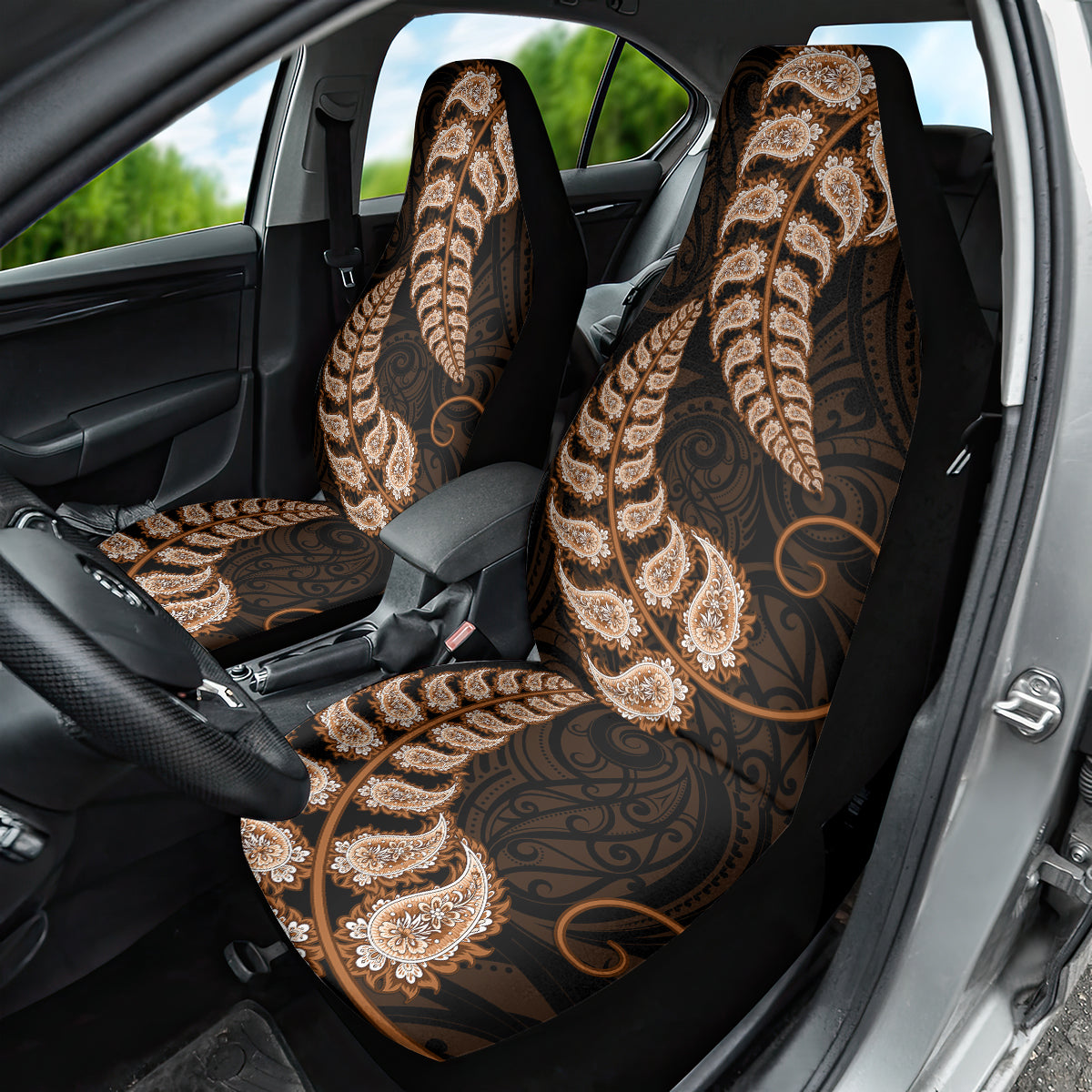 Brown New Zealand Paisley Silver Fern Car Seat Cover Aotearoa Maori - Vibe Hoodie Shop