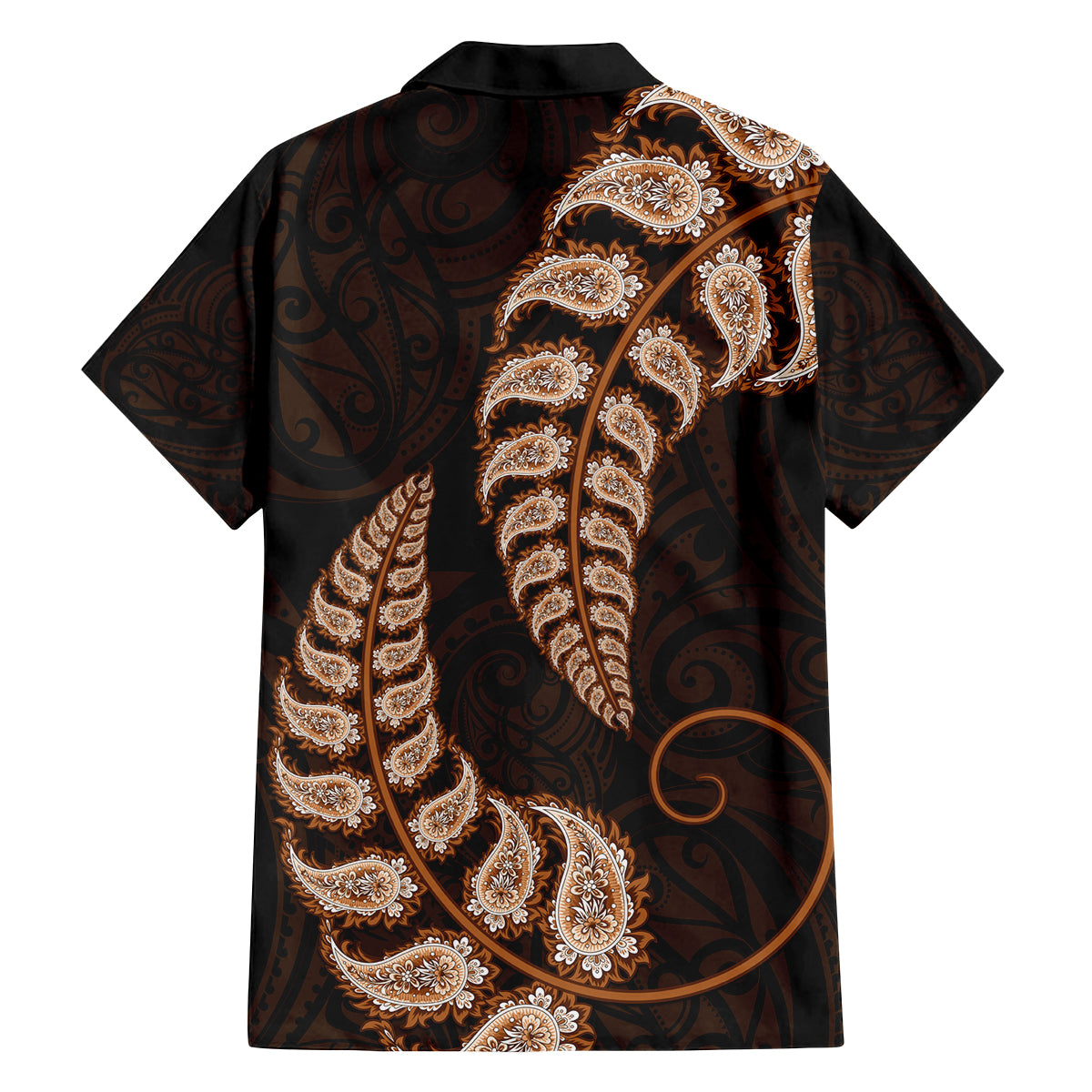 brown-new-zealand-paisley-silver-fern-family-matching-off-shoulder-short-dress-and-hawaiian-shirt-aotearoa-maori