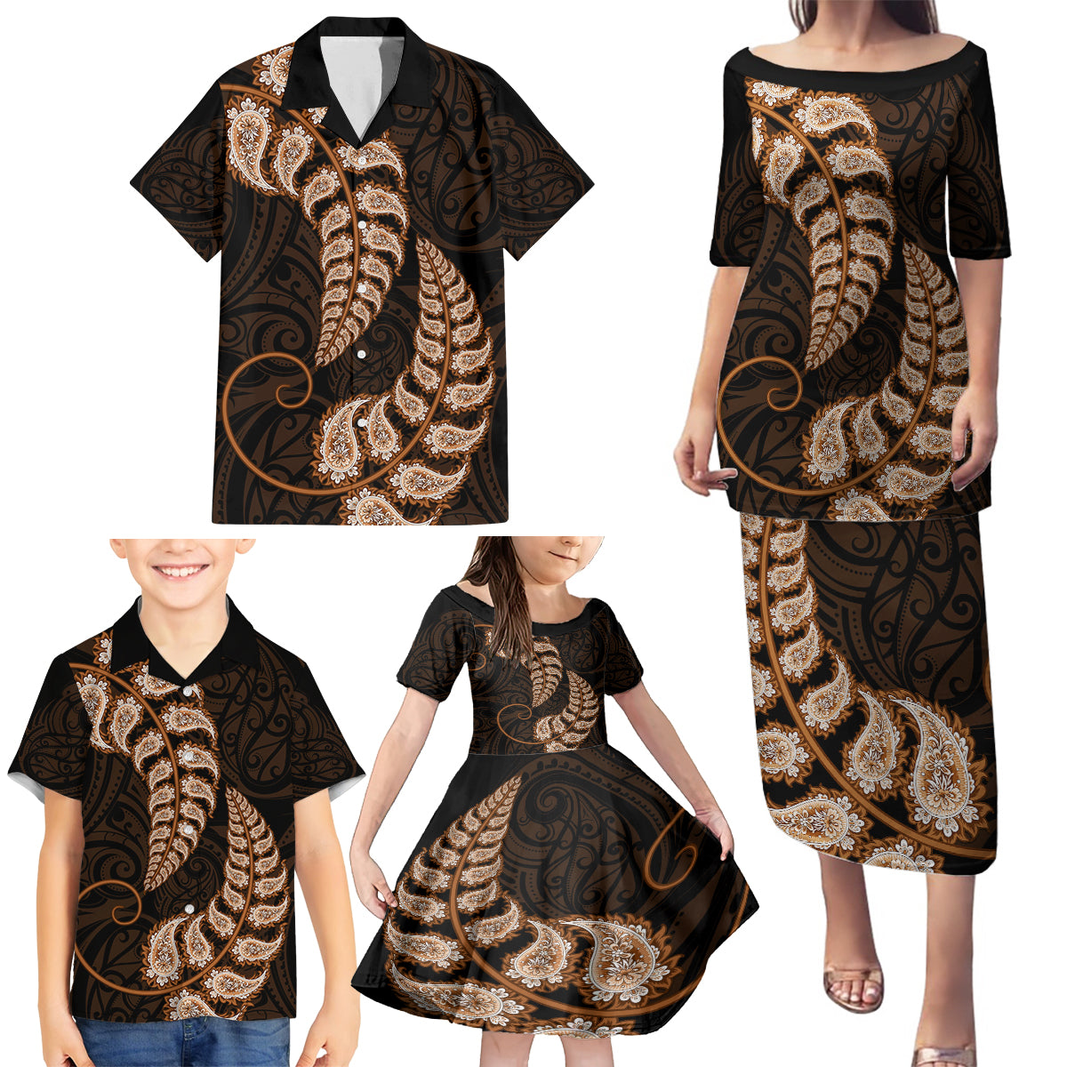 brown-new-zealand-paisley-silver-fern-family-matching-puletasi-dress-and-hawaiian-shirt-aotearoa-maori