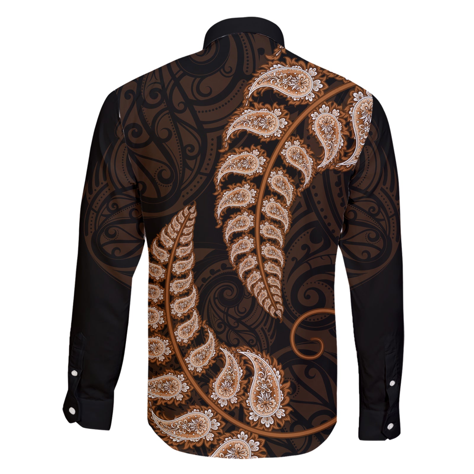 brown-new-zealand-paisley-silver-fern-family-matching-short-sleeve-bodycon-dress-and-hawaiian-shirt-aotearoa-maori