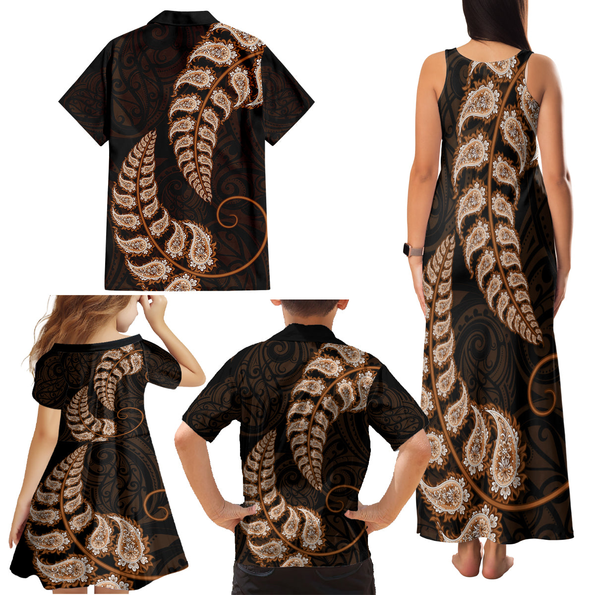 brown-new-zealand-paisley-silver-fern-family-matching-tank-maxi-dress-and-hawaiian-shirt-aotearoa-maori