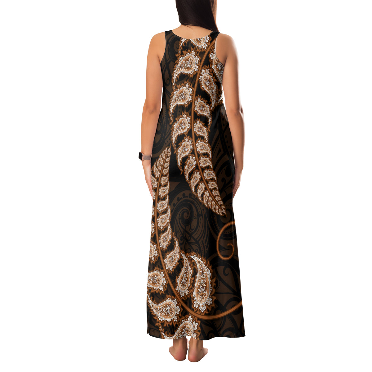 brown-new-zealand-paisley-silver-fern-family-matching-tank-maxi-dress-and-hawaiian-shirt-aotearoa-maori