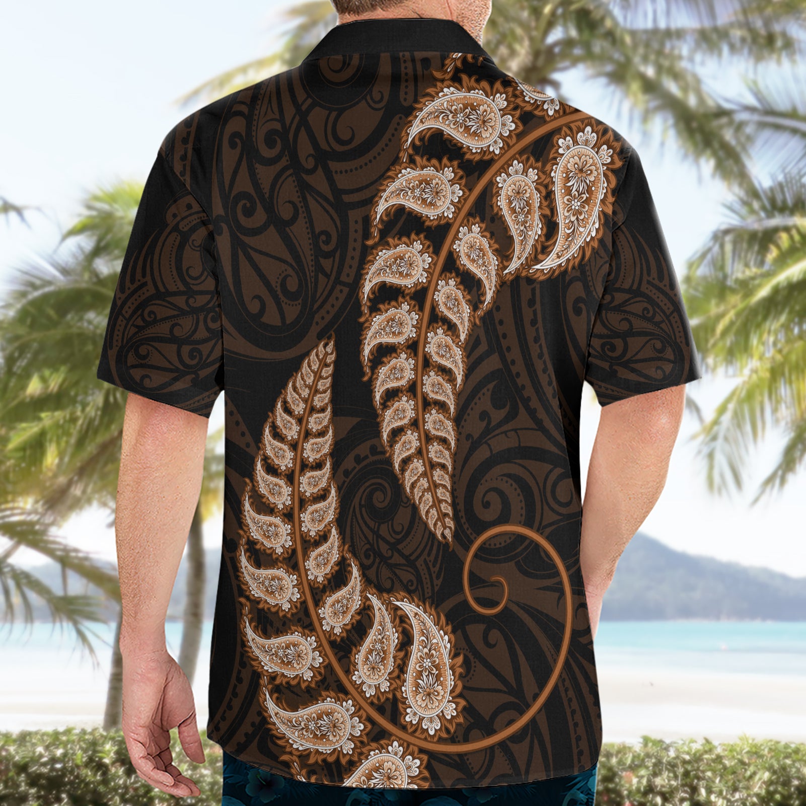 Brown New Zealand Paisley Silver Fern Hawaiian Shirt Aotearoa Maori - Vibe Hoodie Shop