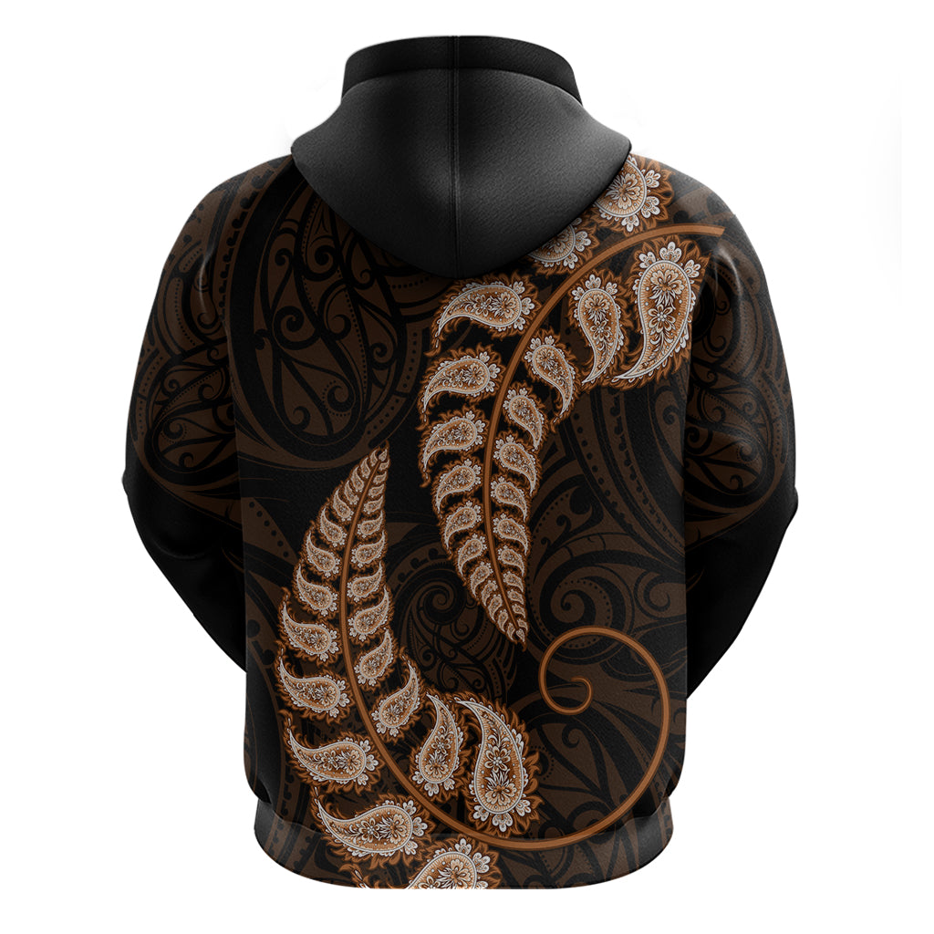 Brown New Zealand Paisley Silver Fern Hoodie Aotearoa Maori - Vibe Hoodie Shop