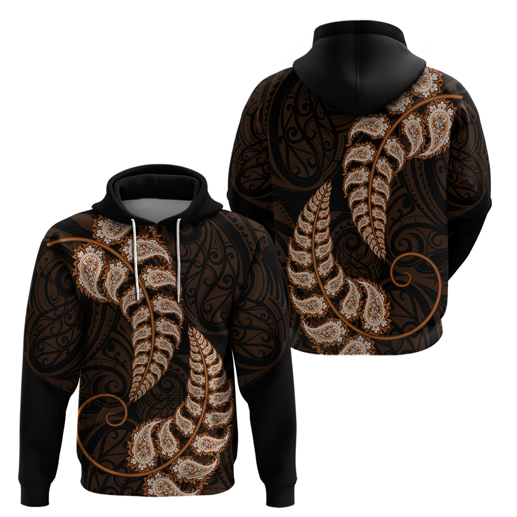 Brown New Zealand Paisley Silver Fern Hoodie Aotearoa Maori - Vibe Hoodie Shop