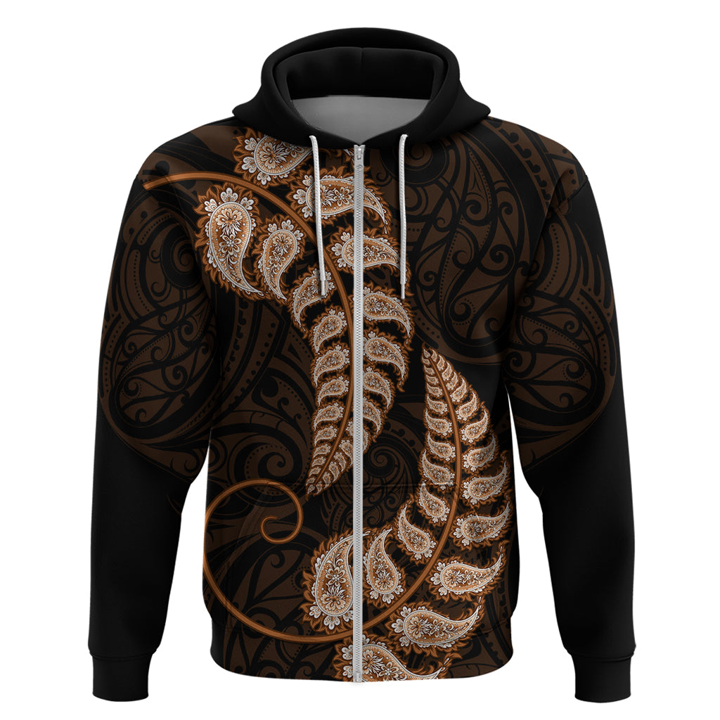 Brown New Zealand Paisley Silver Fern Hoodie Aotearoa Maori - Vibe Hoodie Shop