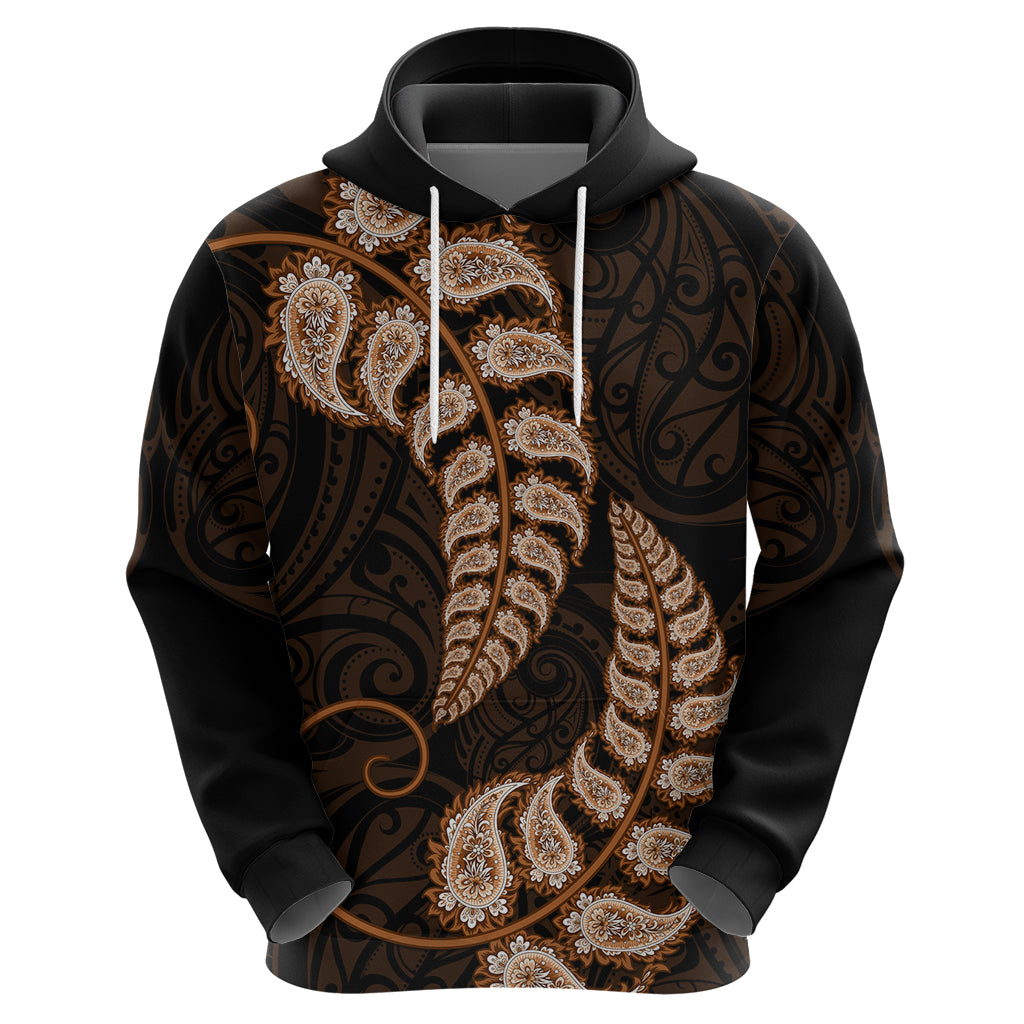 Brown New Zealand Paisley Silver Fern Hoodie Aotearoa Maori - Vibe Hoodie Shop