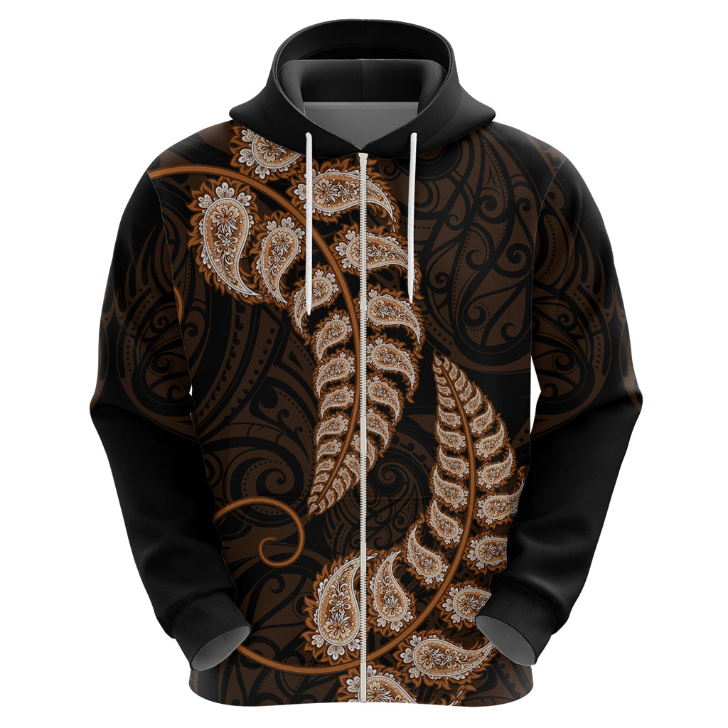 Brown New Zealand Paisley Silver Fern Hoodie Aotearoa Maori - Vibe Hoodie Shop