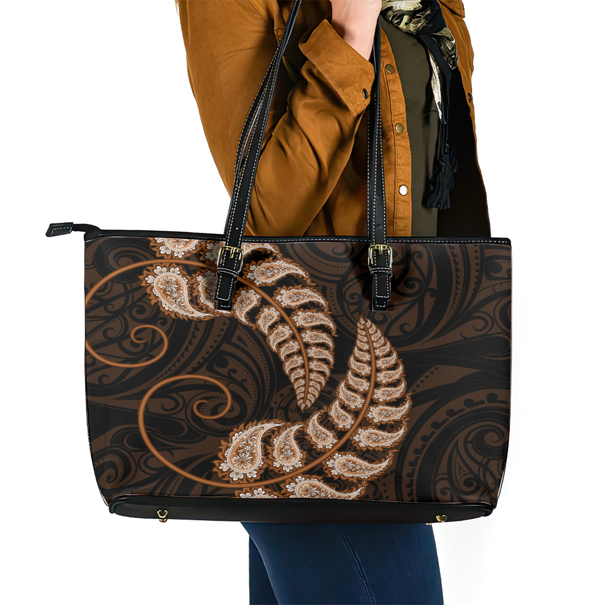 brown-new-zealand-paisley-silver-fern-leather-tote-bag-aotearoa-maori