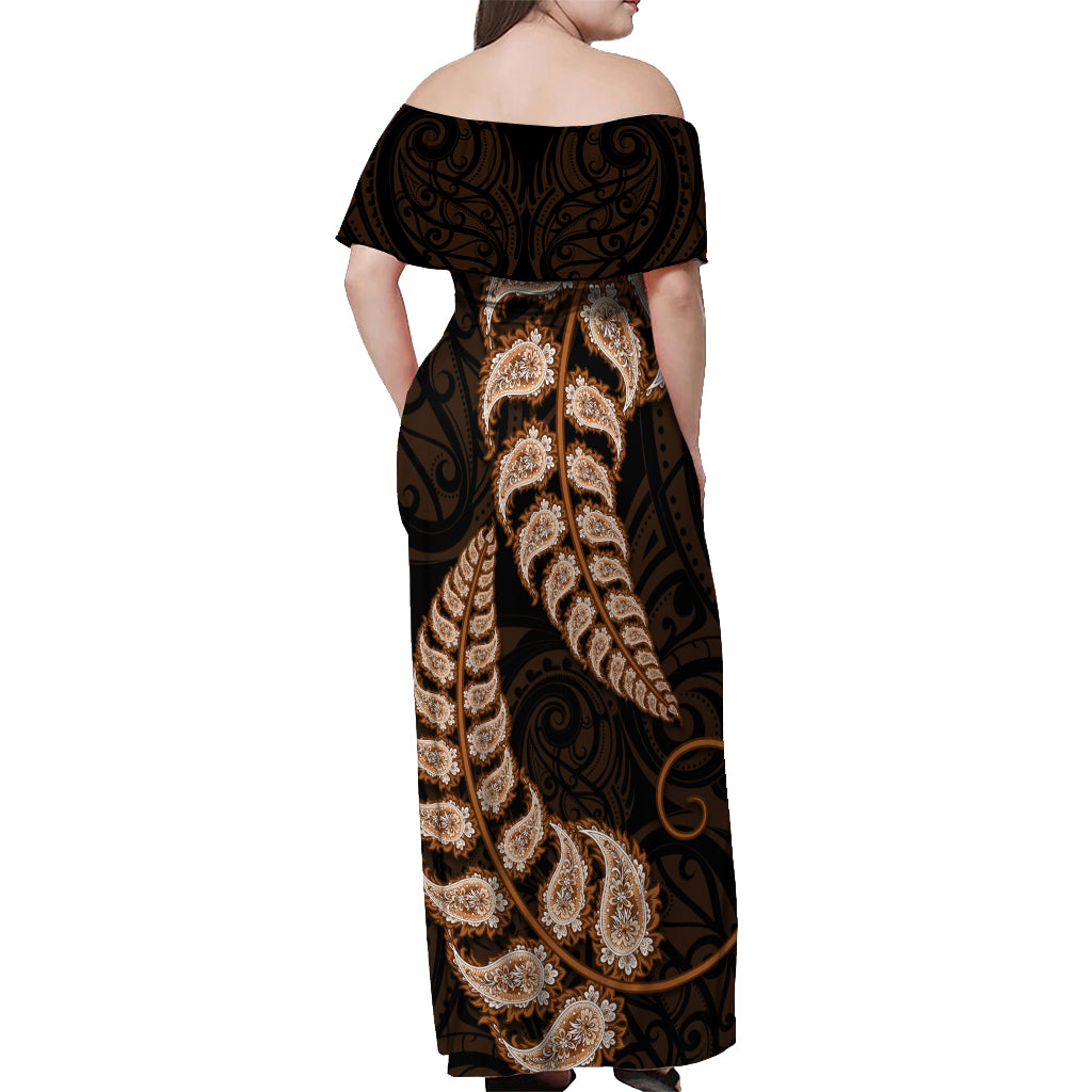 brown-new-zealand-paisley-silver-fern-off-shoulder-maxi-dress-aotearoa-maori