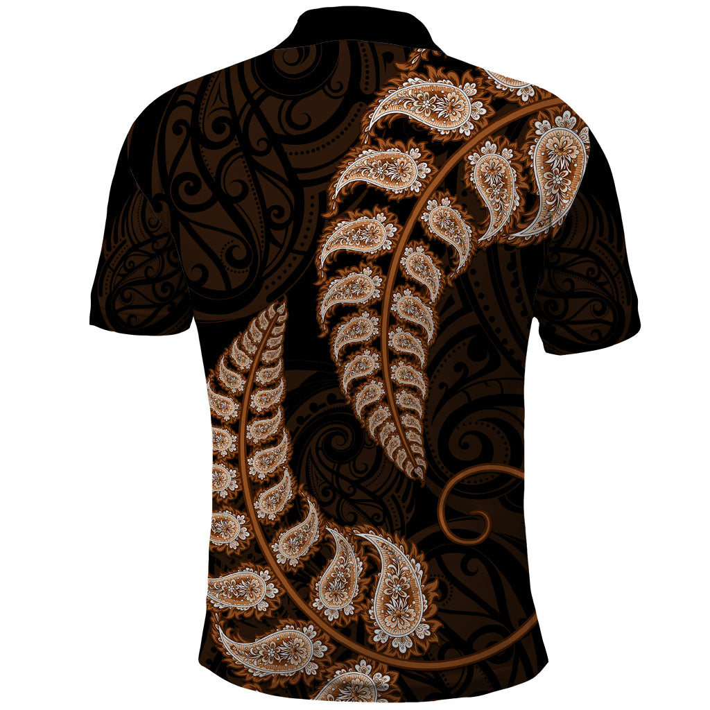 Brown New Zealand Paisley Silver Fern Polo Shirt Aotearoa Maori - Vibe Hoodie Shop